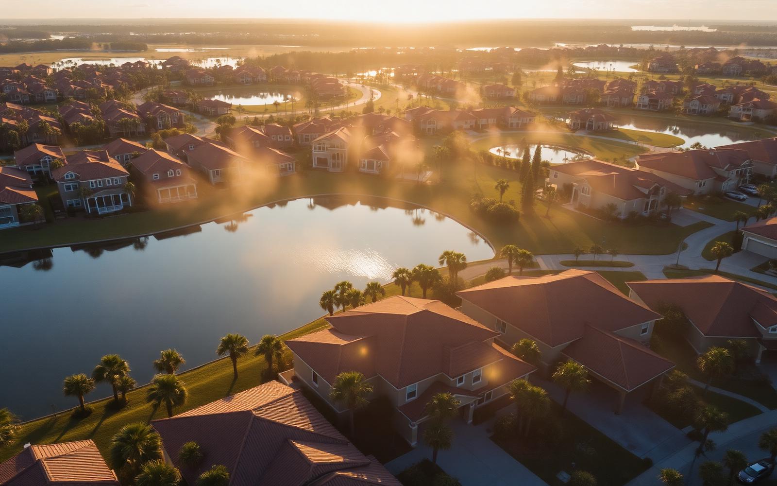 Vista aérea de Orlando Florida al atardecer